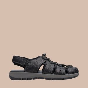 Clarks Men's Brixby Cove Fisherman Sandal in Black Leather. 26133891